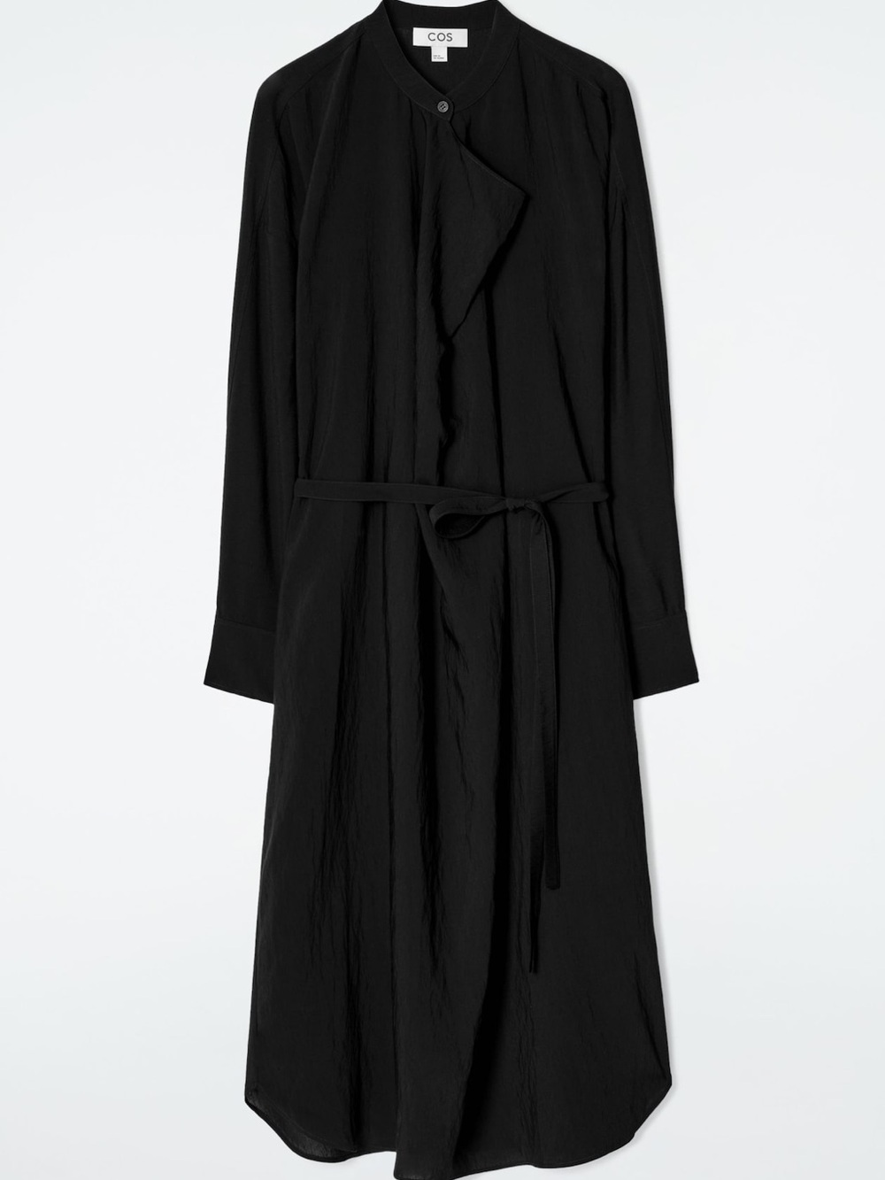 COS Black Long Sleeve Tie-Waist Midi Shirt Dress